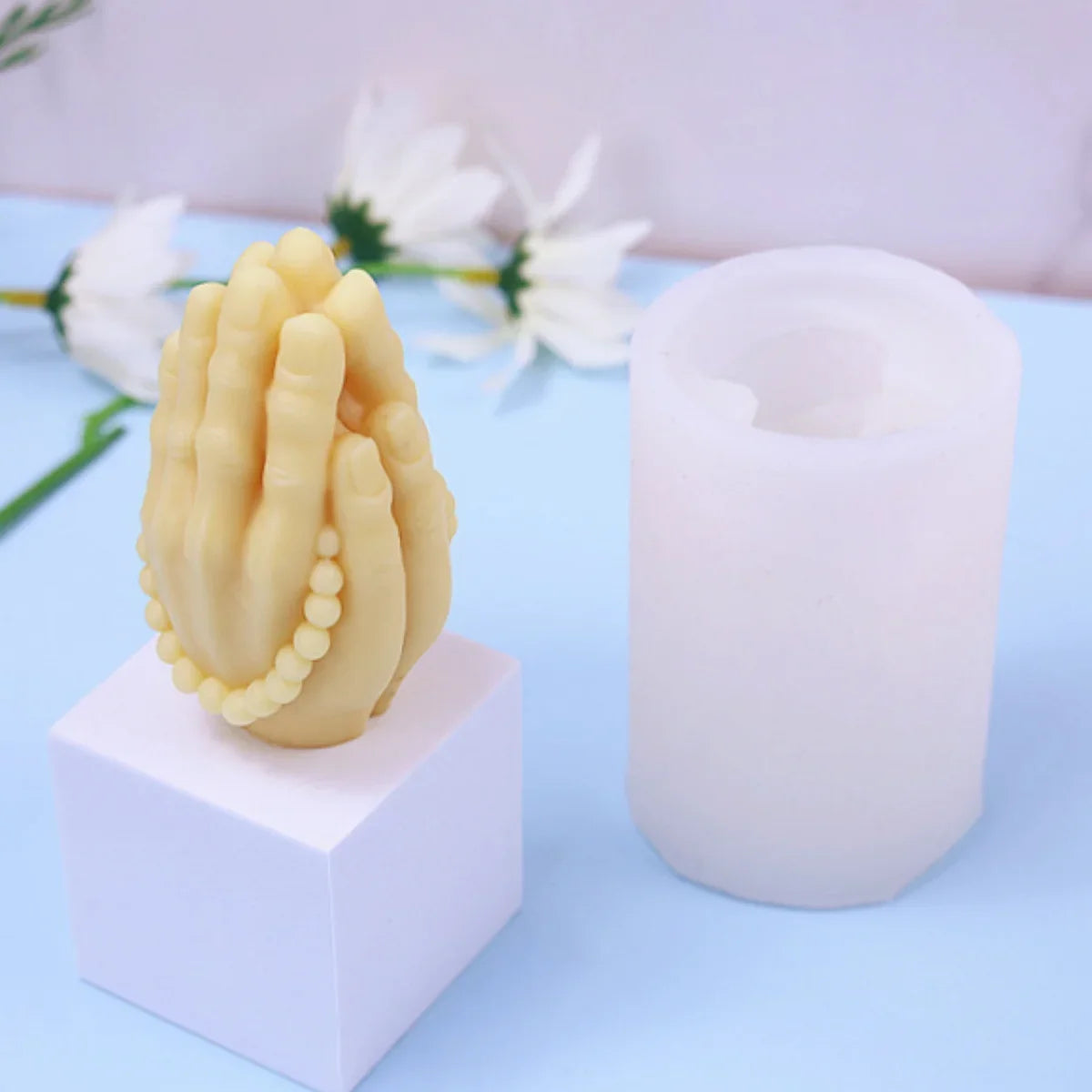 mexican style praying hands candle